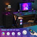 Tall Black Oak Dresser with LED Lights & Bins