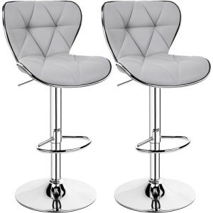 Light Grey PU Leather Swivel Bar Stool Set