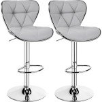 Light Grey PU Leather Swivel Bar Stool Set