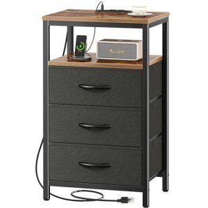 Huuger Charging Nightstand with Fabric Drawers
