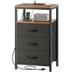 Huuger Charging Nightstand with Fabric Drawers