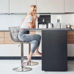 Light Grey PU Leather Swivel Bar Stool Set