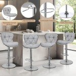 Light Grey PU Leather Swivel Bar Stool Set