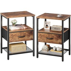 Set of 2 Rustic Brown Nightstands with Drawers