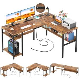 L Shaped Computer Desk with USB Charging Ports