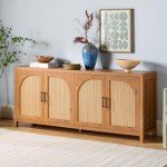 Modern 70" Reeded Sideboard Buffet Cabinet in Oak