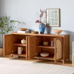 Modern 70" Reeded Sideboard Buffet Cabinet in Oak
