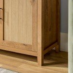 Modern 70" Reeded Sideboard Buffet Cabinet in Oak