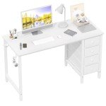 White 47-Inch Modern Computer Desk with Drawers