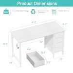 White 47-Inch Modern Computer Desk with Drawers