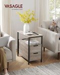 VASAGLE Charging Side Table with Drawers, Greige/Black