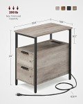 VASAGLE Charging Side Table with Drawers, Greige/Black