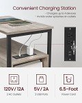 VASAGLE Charging Side Table with Drawers, Greige/Black