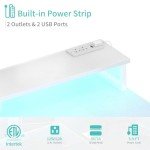 White Gaming Desk with LED Lights and Storage
