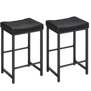 Sleek Black Saddle Bar Stool Set of 2