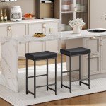 Sleek Black Saddle Bar Stool Set of 2