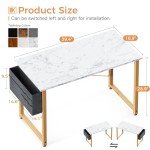 Modern White Marble Computer Desk with Storage Hook