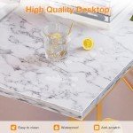 Modern White Marble Computer Desk with Storage Hook