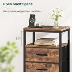 Rustic Brown Nightstand with Charging Station and USB Ports