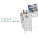 Lufeiya White L-Shaped Desk with Drawers & Shelves