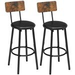 Rustic Brown Bar Stools Set of 2 with Footrest