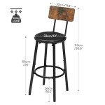 Rustic Brown Bar Stools Set of 2 with Footrest