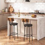 Rustic Brown Bar Stools Set of 2 with Footrest