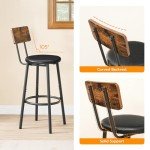 Rustic Brown Bar Stools Set of 2 with Footrest