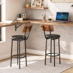 Rustic Brown Bar Stools Set of 2 with Footrest