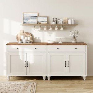 Modern Farmhouse Buffet Cabinet with 4 Doors & Drawers