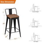Set of 4 Modern Black Counter Height Bar Stools