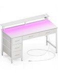 39-Inch White Computer Desk with Power Outlets