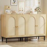 Set of 2 Natural Rattan Accent Cabinets