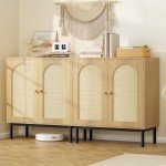Set of 2 Natural Rattan Accent Cabinets
