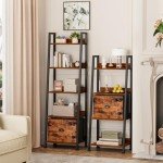 Rustic 5-Tier Ladder Shelf with Removable Drawer