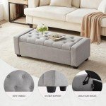 Huatean Home Ottoman with Storage, Storage Ottoman Bench with Safety Hinge, Upholstered Storage Bench with Seating for Bedroom, Living Room, Holds up to 330 lb(Light Gray)