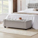 Huatean Home Ottoman with Storage, Storage Ottoman Bench with Safety Hinge, Upholstered Storage Bench with Seating for Bedroom, Living Room, Holds up to 330 lb(Light Gray)