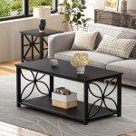 GreenForest Coffee Table for Living Room, 39 inch Small Table with Storage Shelf, Modern Center Table for Sofa Home Office, Black