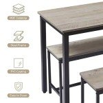 SumKea Dining Table Set for 4, Kitchen Room Table Set with 2 Benches, 3-Piece Dining Chairs Set for Breakfast Nook, Grey