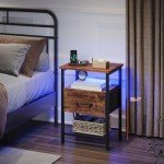 TRIFEBLE Night Stand Set 2, End Table with Charging Station, LED Bedside Table with Fabric Drawer for Bedroom, 3-Tier Side Table with Open Shelf, Rustic Brown