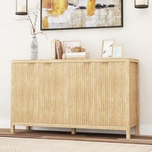 Real Relax Fluted Buffet Cabinet with Storage, Modern Sideboard with 4 Doors, 3 Adjustable Shelves, Large 55'' Kitchen Credenza Coffee Bar Cabinet, Console Cabinet for Living, Dinning Room, Natural