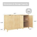 Real Relax Fluted Buffet Cabinet with Storage, Modern Sideboard with 4 Doors, 3 Adjustable Shelves, Large 55'' Kitchen Credenza Coffee Bar Cabinet, Console Cabinet for Living, Dinning Room, Natural