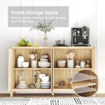 Real Relax Fluted Buffet Cabinet with Storage, Modern Sideboard with 4 Doors, 3 Adjustable Shelves, Large 55'' Kitchen Credenza Coffee Bar Cabinet, Console Cabinet for Living, Dinning Room, Natural