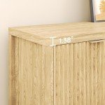 Real Relax Fluted Buffet Cabinet with Storage, Modern Sideboard with 4 Doors, 3 Adjustable Shelves, Large 55'' Kitchen Credenza Coffee Bar Cabinet, Console Cabinet for Living, Dinning Room, Natural