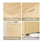 Real Relax Fluted Buffet Cabinet with Storage, Modern Sideboard with 4 Doors, 3 Adjustable Shelves, Large 55'' Kitchen Credenza Coffee Bar Cabinet, Console Cabinet for Living, Dinning Room, Natural