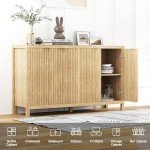 Real Relax Fluted Buffet Cabinet with Storage, Modern Sideboard with 4 Doors, 3 Adjustable Shelves, Large 55'' Kitchen Credenza Coffee Bar Cabinet, Console Cabinet for Living, Dinning Room, Natural