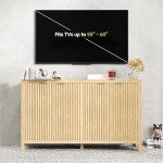 Real Relax Fluted Buffet Cabinet with Storage, Modern Sideboard with 4 Doors, 3 Adjustable Shelves, Large 55'' Kitchen Credenza Coffee Bar Cabinet, Console Cabinet for Living, Dinning Room, Natural