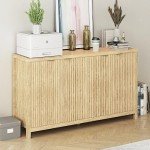 Real Relax Fluted Buffet Cabinet with Storage, Modern Sideboard with 4 Doors, 3 Adjustable Shelves, Large 55'' Kitchen Credenza Coffee Bar Cabinet, Console Cabinet for Living, Dinning Room, Natural