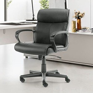 Sweetcrispy Ergonomic Office Chair Adjustable Height 360° Swivel Rolling Executive Computer Task Chairs with Padded Armrests, PU Leather