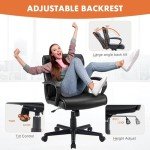 Sweetcrispy Ergonomic Office Chair Adjustable Height 360° Swivel Rolling Executive Computer Task Chairs with Padded Armrests, PU Leather